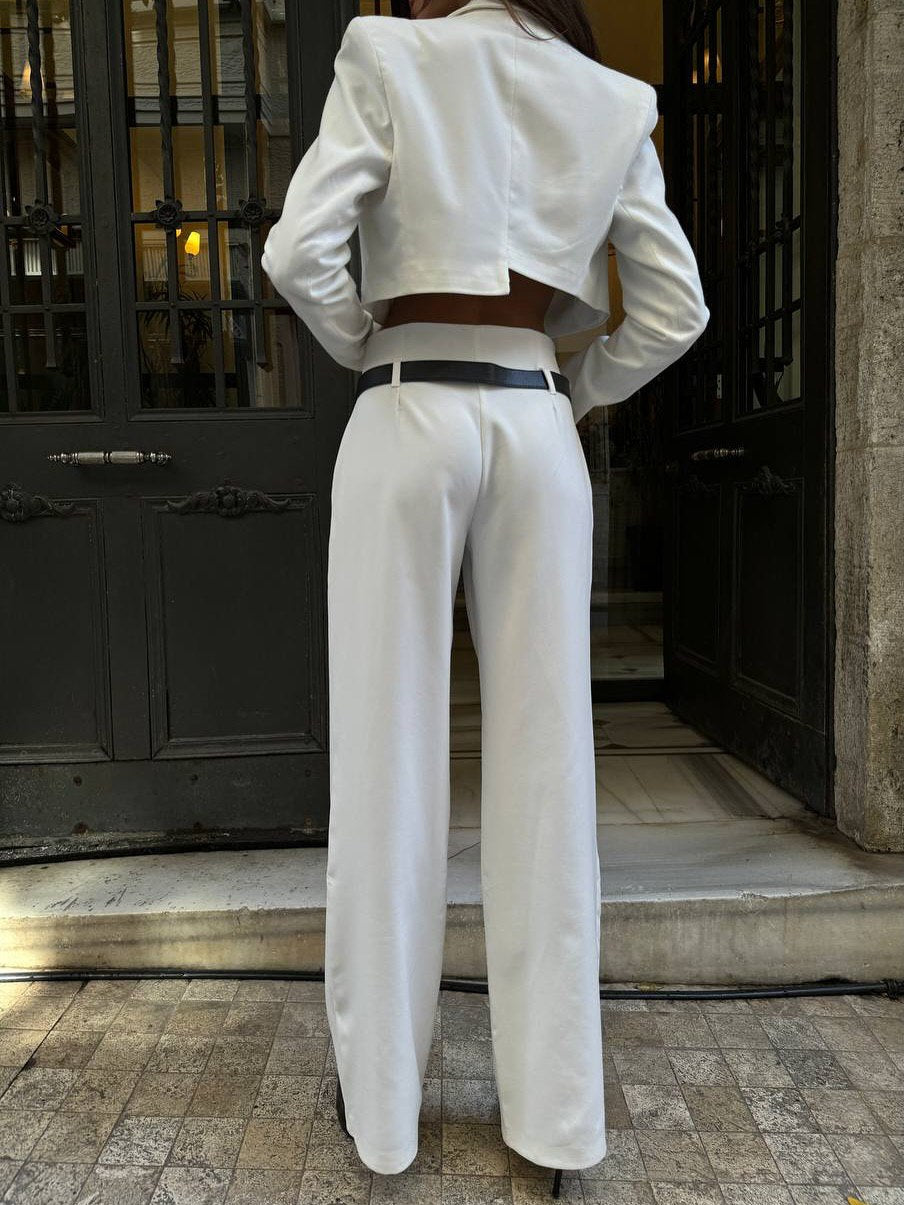 White pants with belt