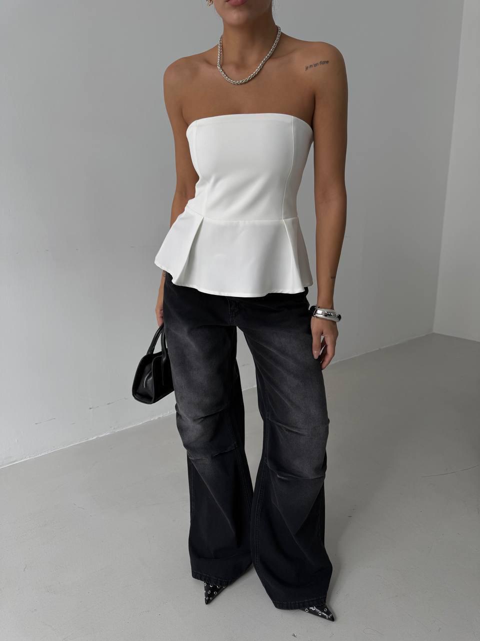 Pleated Strapless Blouse